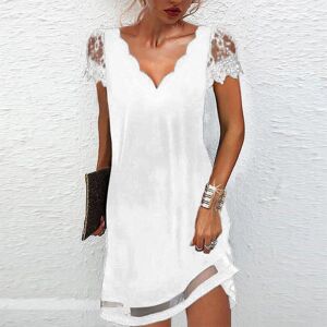 Xatilo Kvinder strand mini kjole almindelig ferie sommer V-hals kortærmet White S