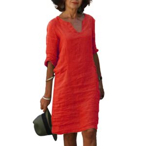 Xatilo Kvinder V-hals tunika midi kjole 3/4 ærmer T-shirt kjoler Red L
