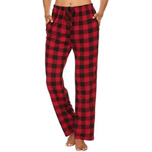 Xatilo Dame plaid elastiske pyjamasbukser Casual Baggy Loungewear Röd S