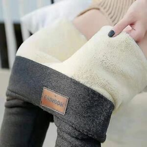 Vinter sherpa fleece forede leggings til kvinder, højtaljede tretchiga tykke kashmir leggings plys varme termiske - Perfet Grey S