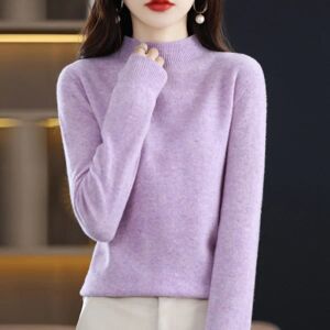 Kvinder Strik Efterår Vinter Sweater Halvkrave Uld Sweater Indre løs top bundskjorte Purple S