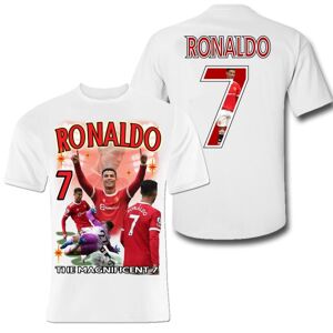 Highstreet T-shirt UDSALG Ronaldo Portugal United sportstrøje print foran og bagpå White 140cl 9-11år