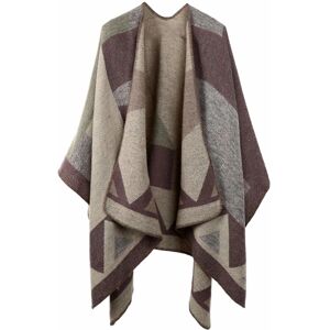 Vinter sjal omslag Poncho Cape - Dame varm åben front trykt vendbart oversize tæppe cardigan efterår uld spinning plaid sweater fleece tørklæde