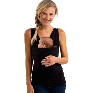 Baby linned kænguru T-shirt med stor lomme - Black Women M