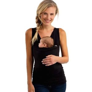 Baby Inside Kangaroo T-shirt med stor lomme - Black Women L