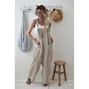 Damebukserrem Overall Baggy Harem Ærmeløs Jumpsuit Abrikos Apricot S