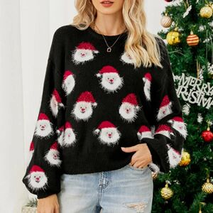 Sexy Dance Kvinder Santa Print Sweater Crew Neck julestrikkede sweatere Black XL