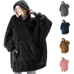 QQQUN Hættetrøjetæppe, Oversized Sherpa-hættetrøje, Bærbart hættetrøje Sweatshirt-tæppe, Superblødt, varmt hyggeligt tæppe-hættetrøje, One Size Passer alle voksne black