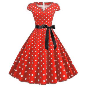 FMYSJ Kvinder Polka Dot Hepburn Retro 50'er 60'er Rockabilly Evening Party Swing Midi Dress (FMY) Red XL
