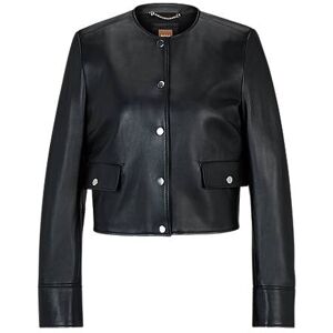 Boss Slim-fit collarless jacket in soft leather