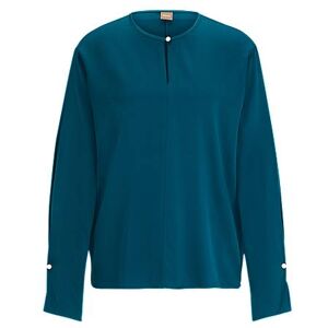 Boss Relaxed-fit blouse in stretch silk with keyhole closure