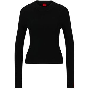 HUGO Rib-knit sweater with mock neckline and logo label