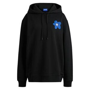 HUGO Cotton-terry all-gender hoodie with flower-print logos