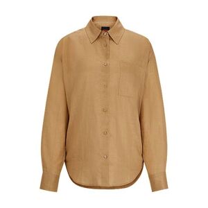 Boss Relaxed-fit blouse in ramie canvas with point collar