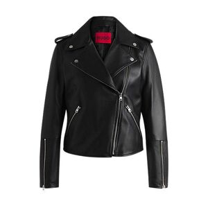 HUGO Regular-fit biker jacket in leather with asymmetrical zip