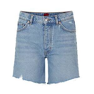 HUGO Regular-fit shorts in mid-blue distressed denim