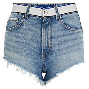 HUGO Light-blue denim shorts with logo-tape waistband