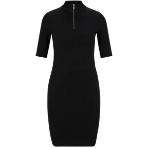 HUGO Zip-neck dress in stretch jersey with stacked logo