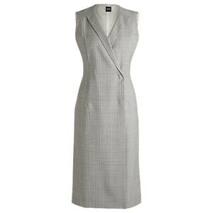 Boss Wrap-front dress in checked virgin-wool crepe