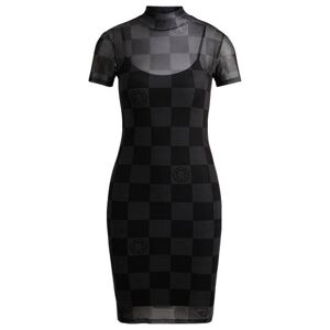 HUGO Stretch-mesh short-sleeved dress with seasonal print