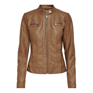 ONLY Women's Faux Leather Jacket with Zip (Bandit Pu Biker) Cognac, size: 36