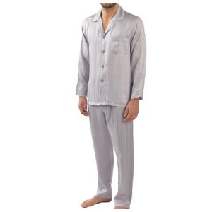Majestic International Men's Herringbone Stripe Jacquard Silk Pyjama Set, Silver, X-Large