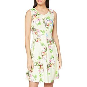 Almost Famous Women's V-Neck Garden Party A-Line Floral Sleeveless Dress, Off-White (Cream), Size 10