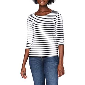 Armor Lux Women's 6225 Striped Long Sleeve T-Shirt, White (bi9 Blanc/rich Navy), UK 10 (Manufacturer size: 1)