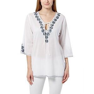 berydale women's loose fit 3/4 length sleeve tunic blouse with embroidery, White (white/grey), One size (Manufacturer size S)
