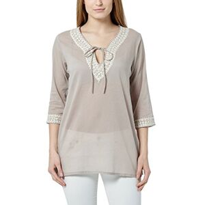 berydale women's loose fit 3/4 length sleeve tunic blouse with embroidery and beads, Beige, One size (Manufacturer size L)