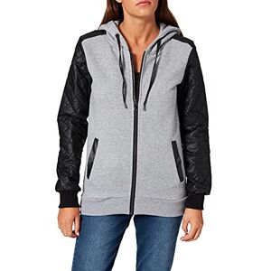 Urban Classics Ladies Diamond Leather Imitation Sleeve Zip Hoody Girls hooded zip grey-black XS