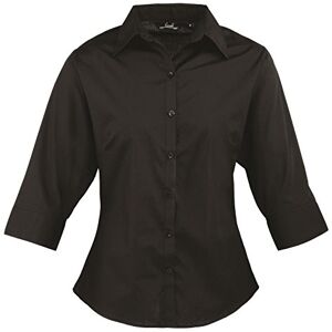 Premier Workwear Damen Ladies Poplin Blouse 3/4 Sleeved Bluse, Schwarz (Black), 42 (Herstellergröße: 14)