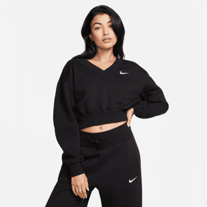 Kort Nike Sportswear Phoenix Fleece-top med V-hals til kvinder - sort sort XL (EU 48-50)