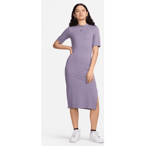 Tætsiddende Nike Sportswear Essential Midi-kjole til kvinder - lilla lilla XS (EU 32-34)