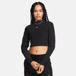 Langærmet, slank Nike Sportswear Phoenix Plush-croptop med høj krave i hyggeligt fleece til kvinder - sort sort XL (EU 48-50)