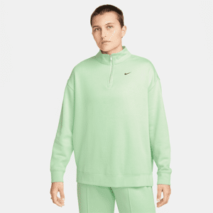 Oversized Nike Sportswear-fleeceoverdel med 1/4 lynlås til kvinder - grøn grøn XS (EU 32-34)