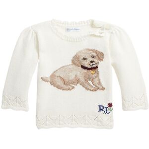 Polo Ralph Lauren Bluse - Strik - Cream M. Hund - Polo Ralph Lauren - 1½ År (86) - Bluse