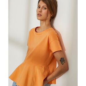 Lion of Porches Camiseta para mujer fluida con cuello redondo y volante Naranja
