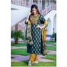 Rajasthani Design Aizza Trends Conjunto de pantalón Kurti y Dupatta de algodón con bordado a mano para mujer, color verde