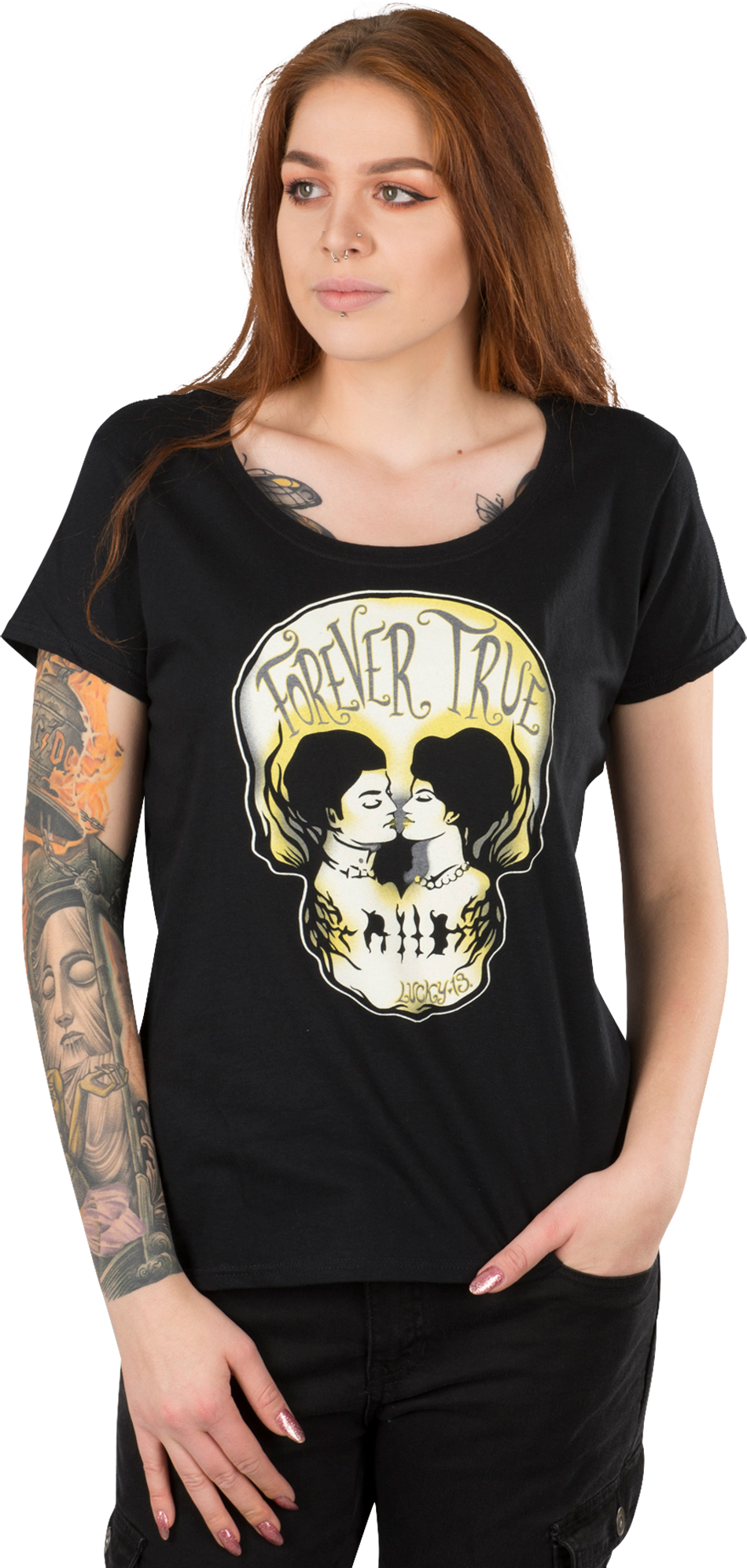 Lucky 13 Camiseta  Forever Skull Cuello Barco Mujer Negra