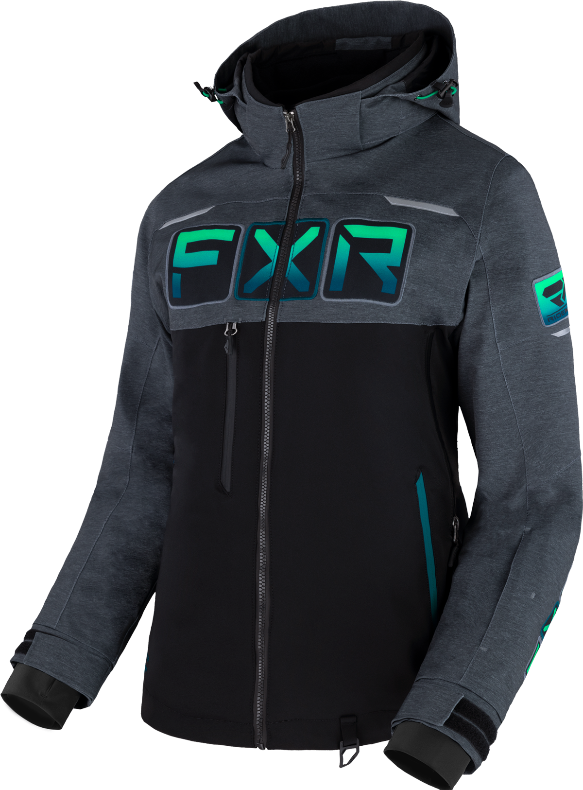 FXR Chaqueta de Nieve Mujer  Maverick Negro-Gris Medio-Menta Decolorada