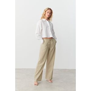 Gina Tricot - Linen blend trousers - pellavahousut - Beige - S - Female - Beige - Female