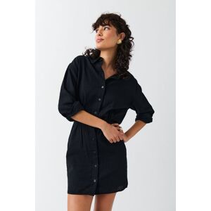 Gina Tricot - Linen blend shirt dress - paitamekot - Black - XL - Female - Black - Female