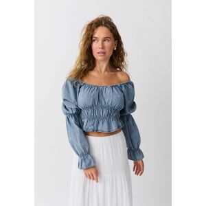 Gina Tricot - Puff sleeve denim blouse - puhvihihaiset paidat - Blue - XS - Female - Blue - Female