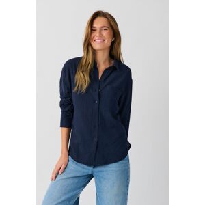 Gina Tricot - Slub shirt - pellavapaidat - Blue - L - Female - Blue - Female