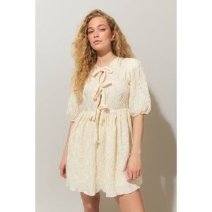 Gina Tricot - Puff sleeve tie dress - minimekot - Beige - M - Female - Beige - Female