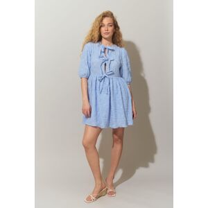 Gina Tricot - Puff sleeve tie dress - puff-sleeves - Blue - XS - Female - Blue - Female