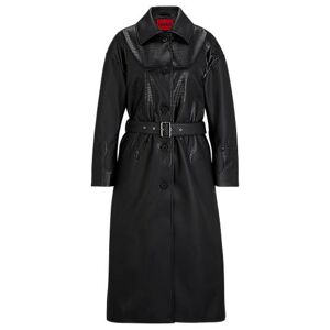 HUGO Long-length relaxed-fit coat in mixed faux leathers