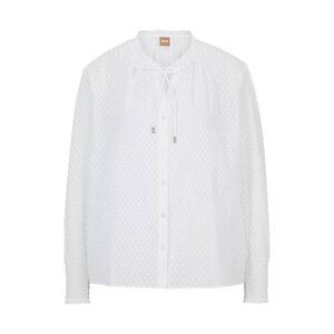 Boss Drawstring-collar blouse in fil-coupé cotton