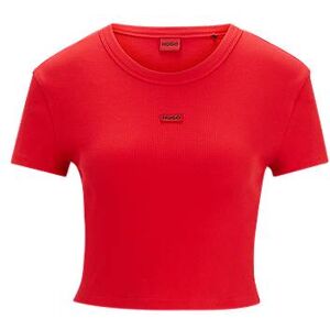 HUGO Stretch-cotton cropped slim-fit T-shirt with red logo label